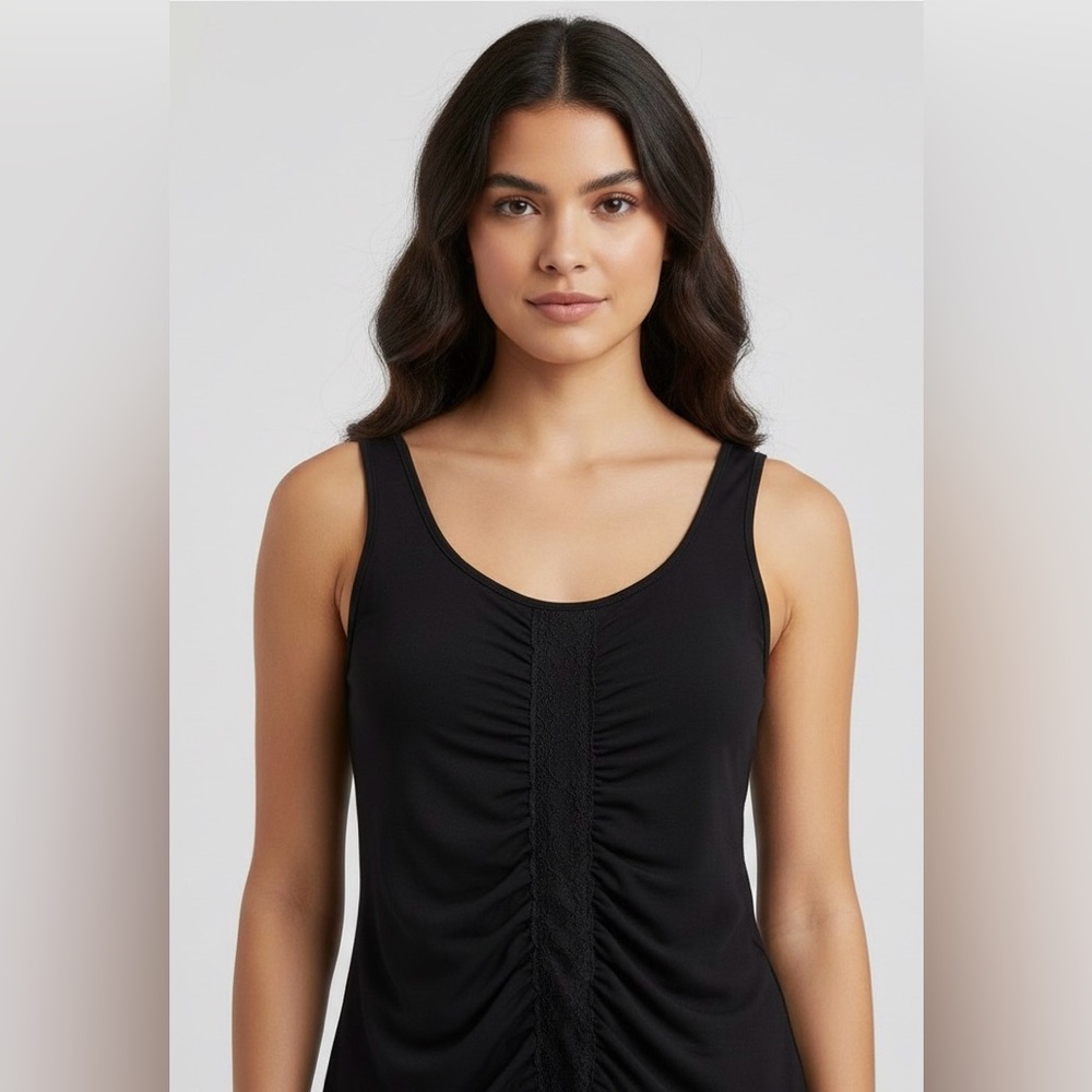 Express black sleeveless tight blouse, lace decorated front, great condition, S